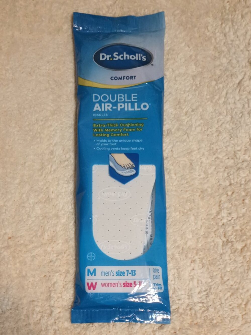NWT~ 1 package of Dr. Scholls Double Air-Pillo Insoles Unisex (Men 7-13)